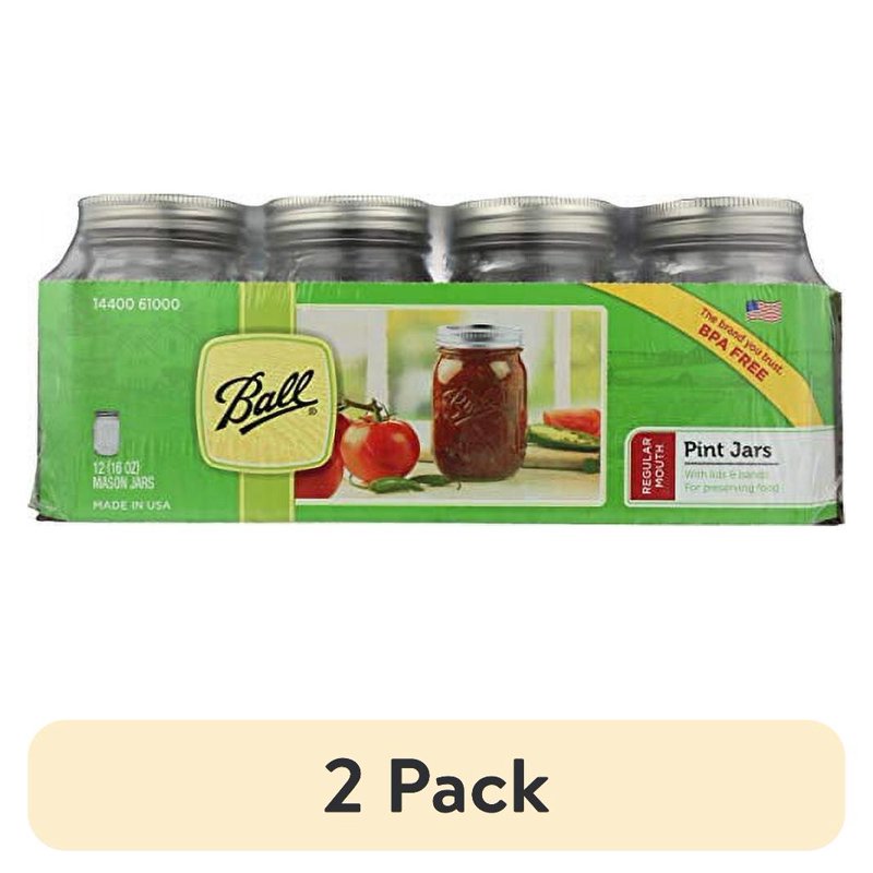 (2 pack) Ball 16 oz Mason Jars Regular Mouth 12pk Pint Canning Jars with Lids and Rings Bulk Ball Jars for Canning Jam Jelly Tomato Sauce and Preserves