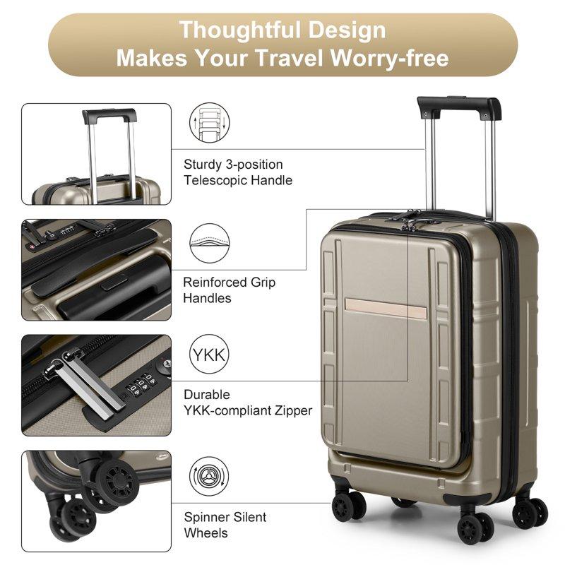 20” Carry-on Luggage ABS+PC Expandable Suitcase With Front Laptop Pocket Hardside Luggage With Wheels Gold