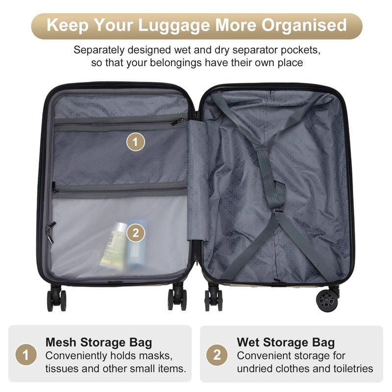 20” Carry-on Luggage ABS+PC Expandable Suitcase With Front Laptop Pocket Hardside Luggage With Wheels Gold