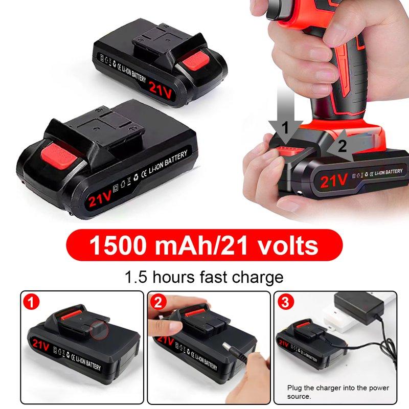 21V Cordless Drill Set Electric Power Drill 34Pcs With 3/8 Inch Keyless Chuck 25+3 Clutch Compact Driver Drill With Work Light Max Torque 45Nm 2-Variable Speed & Battery And Fast Charger