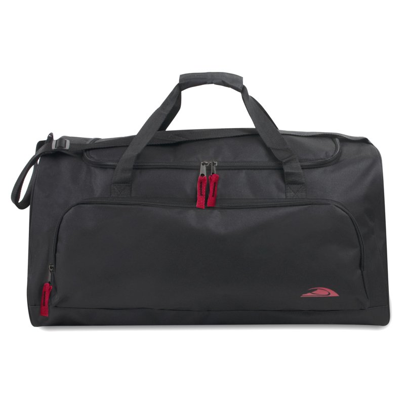 24 Inch 55 Liter Weekender Overnight Duffel Shoulder Bag For Men Women Teens Gym Travel Sports And Recreation In Black With Red Accents