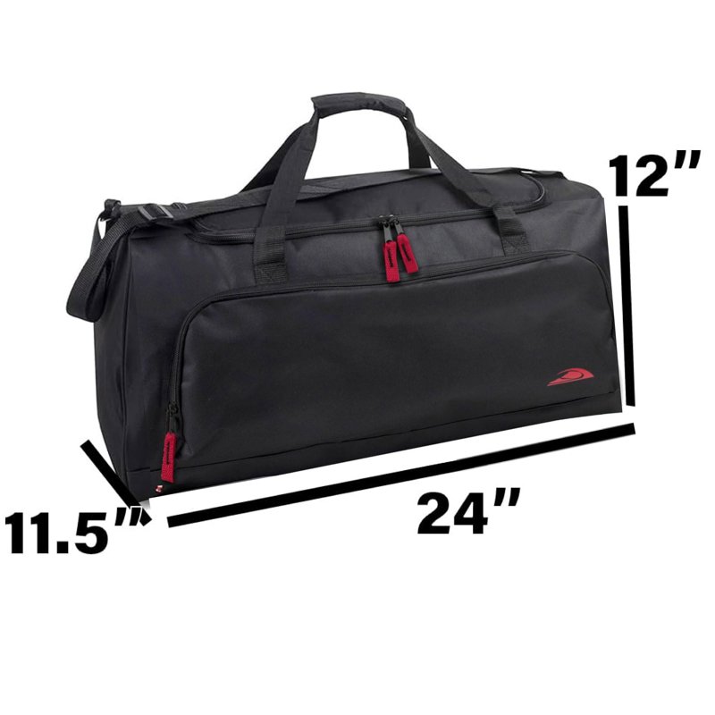 24 Inch 55 Liter Weekender Overnight Duffel Shoulder Bag For Men Women Teens Gym Travel Sports And Recreation In Black With Red Accents