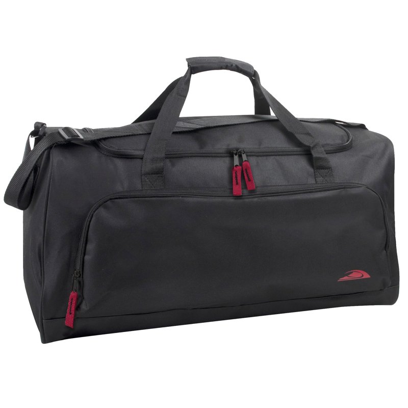 24 Inch 55 Liter Weekender Overnight Duffel Shoulder Bag for Men Women Teens Gym Travel Sports and Recreation in Black with Red Accents