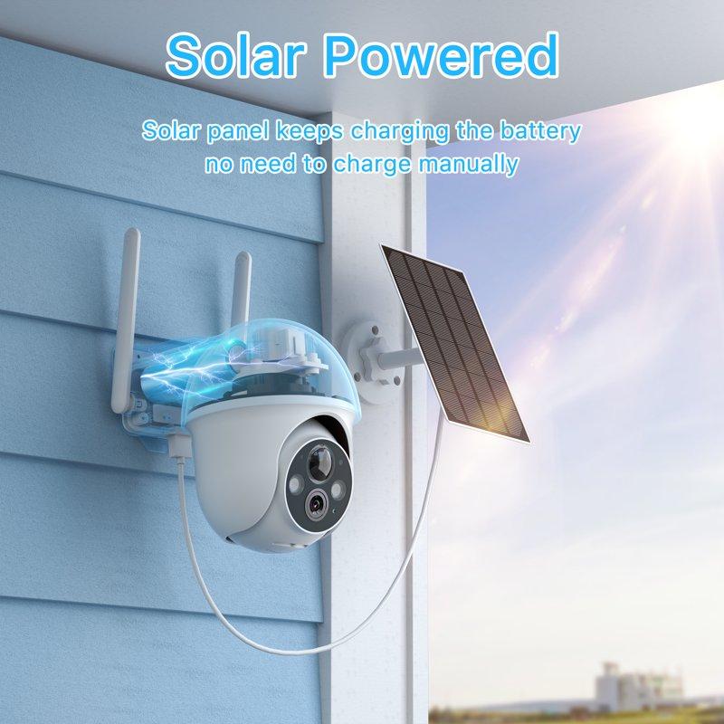 2K Solar Security Camera With Spotlight ANRAN 360° View Wireless Outdoor Camera Waterproof PIR Detection Rechargeable Battery Powered Home Surveillance Camera With Color Night Vision 2-Way Audio