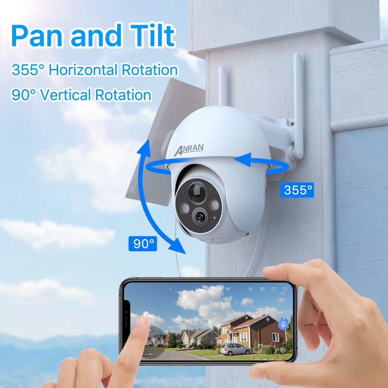 2K Solar Security Camera With Spotlight ANRAN 360° View Wireless Outdoor Camera Waterproof PIR Detection Rechargeable Battery Powered Home Surveillance Camera With Color Night Vision 2-Way Audio