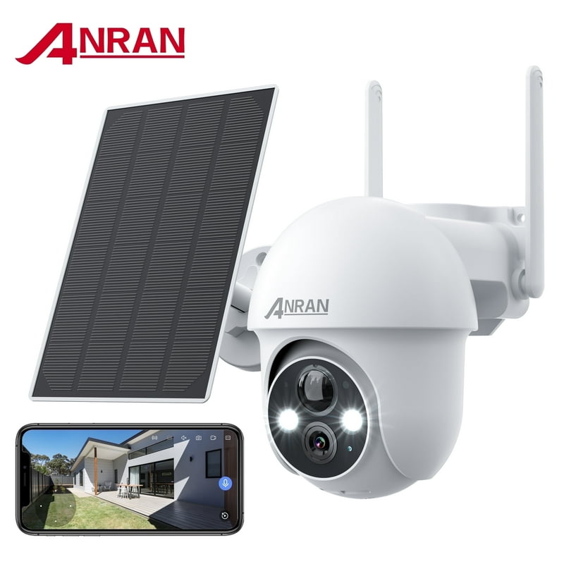 2K Solar Security Camera with Spotlight ANRAN 360° View Wireless Outdoor Camera Waterproof PIR Detection Rechargeable Battery Powered Home Surveillance Camera with Color Night Vision 2-Way Audio