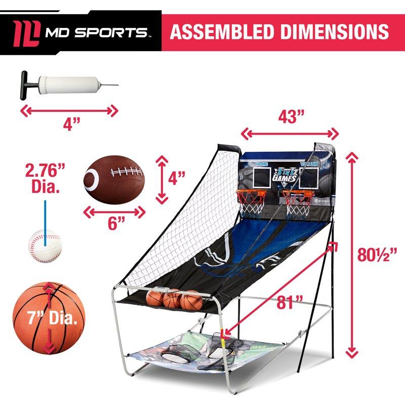 3-in-1 Arcade Basketball Combo Game Football Baseball Indoor Sports Game With LED Electronic Scoring By MD Sports