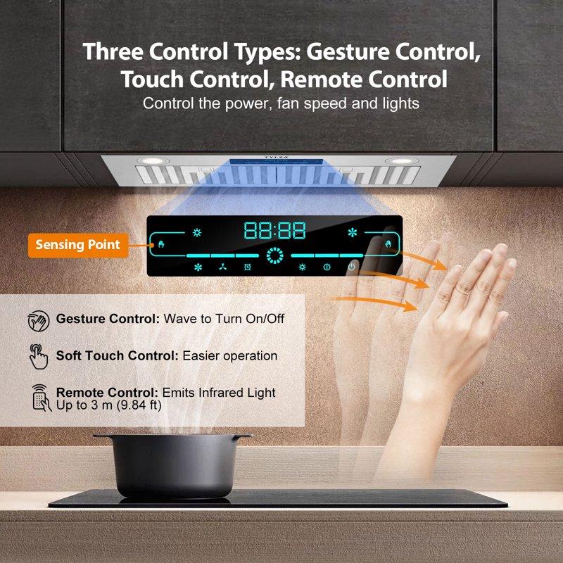 30" Under Cabinet Range Hood Kitchen Stove Vent Hood With 900 CFM 4 Speed Gesture Sensing&Touch Control Panel