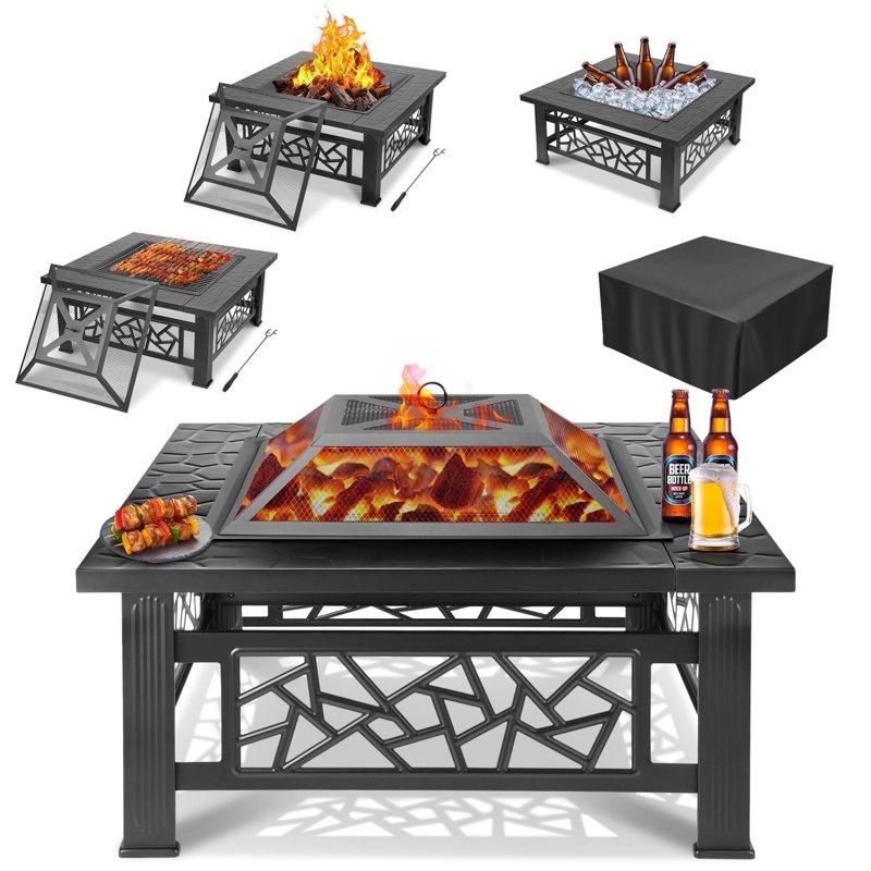 32" Fire Pits for Outside Updated Segmart Outdoor Firepit with Fireplace Screen Lid Square Wood Burning Fireplace Heater/Ice Pit for Camping Outdoor Heating Bonfire and Picnic Black 32" Fire Pits for Outside Updated Segmart Outdoor Firepit with Fireplace Screen Lid Square Wood Burning Fireplace Heater/Ice Pit for Camping Outdoor Heating Bonfire and Picnic Black