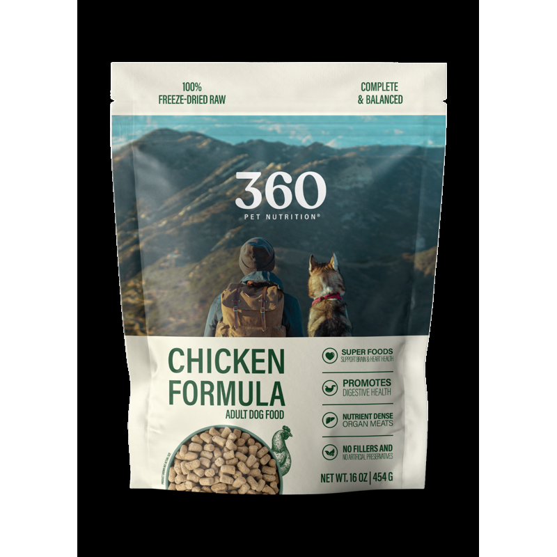 360 Pet Nutrition Chicken Flavor Freeze Dried Dog Food 16 Oz. Bag