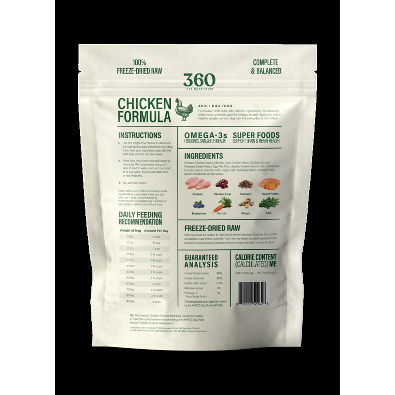 360 Pet Nutrition Chicken Flavor Freeze Dried Dog Food 16 Oz. Bag