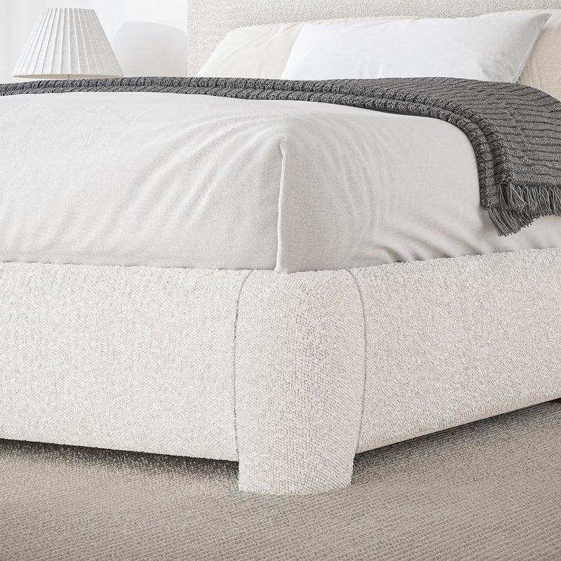 4 EVER WINNER Twin Size Bed Frame Modern Bed Frame With Headboard Boucle Fabric Upholstered Bed Frame Soft Curved Headboard Cream