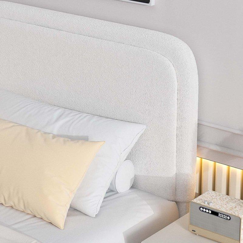 4 EVER WINNER Twin Size Bed Frame Modern Bed Frame With Headboard Boucle Fabric Upholstered Bed Frame Soft Curved Headboard Cream
