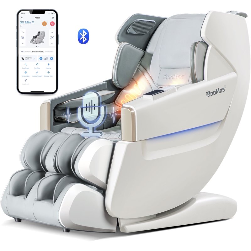 4D Full Body Massage Chair Zero Gravity Shiatsu Recliner SL Track Massage Chair With Heating Leg Auto Extension Bluetooth AI Voice And APP Controller White