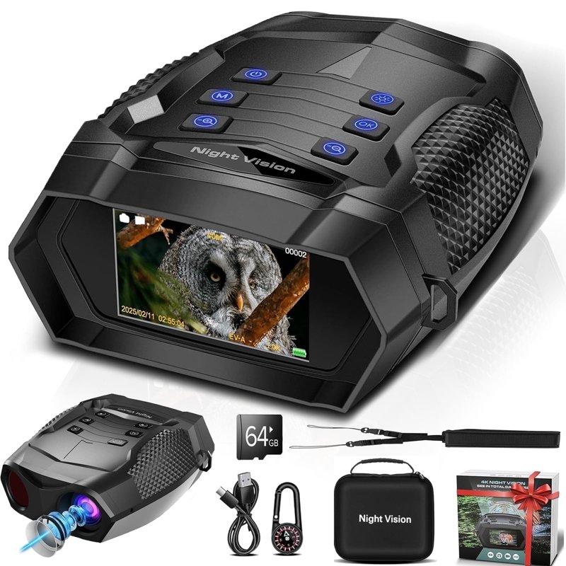 4K Night Vision Goggles for Adults – FETERVIC Digital Infrared Binoculars with Camera 2000FT Long Range 3'' Screen Rechargeable 5000mAh Battery 64GB Card for Hunting Camping Wildlife & Surve