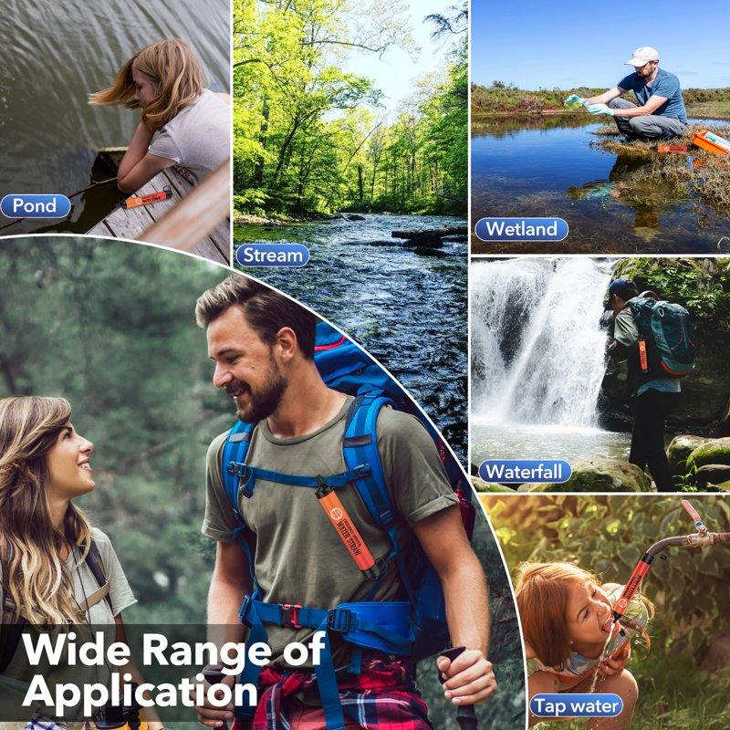 5 PACK Portable Water Filter Straw Mini Water Purifier Survival Gear For Emergencies Hiking Camping Disaster Preparation-Orange