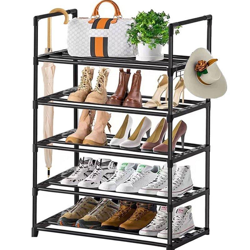5 Tiers Shoe Rack with Hook Stackable Shoe Organizer Storage for Shoe and Boot Shoe Shelf for Closet Entryway Dorm Garage