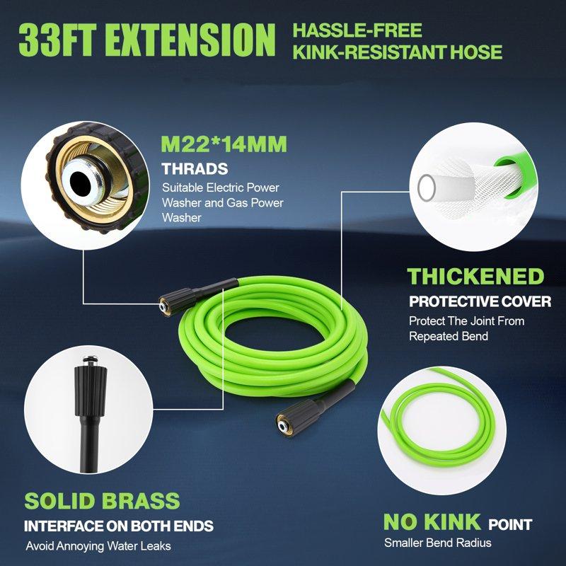 5000PSI Electric Pressure Washer 2025 New Power Washer With 33FT Resistant Extension Pressure Washer Hose 4 Nozzles Professional Powerwashers For Home/Car(Green)