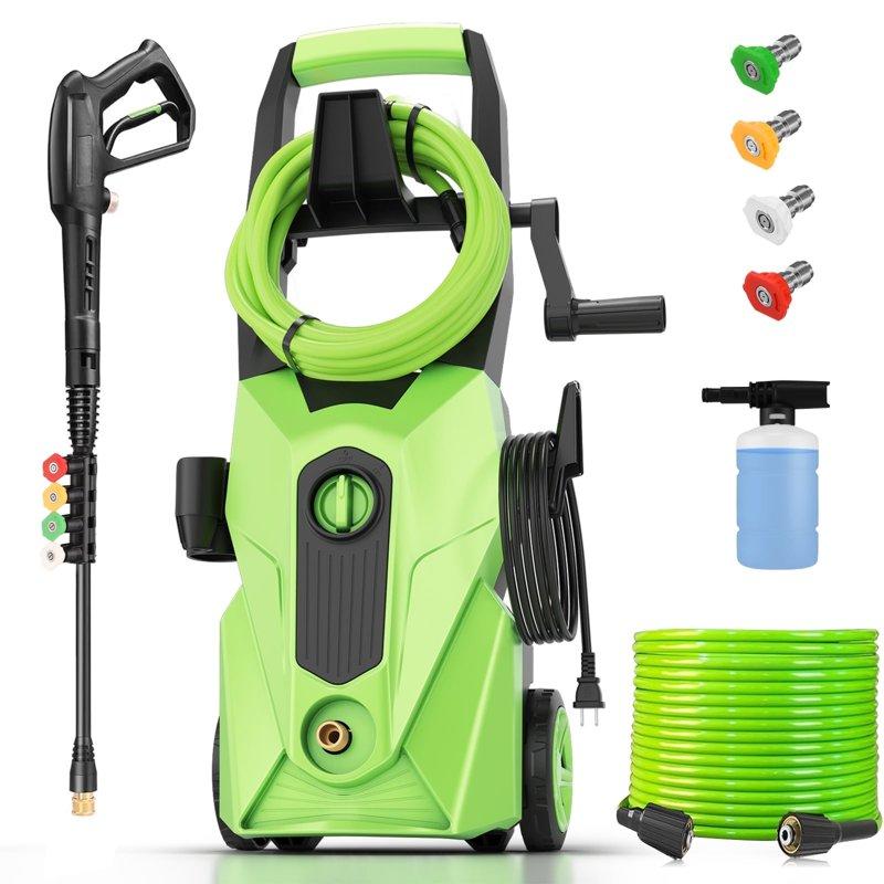 5000PSI Electric Pressure Washer 2025 New Power Washer with 33FT Resistant Extension Pressure Washer Hose 4 Nozzles Professional Powerwashers for Home/Car(Green)