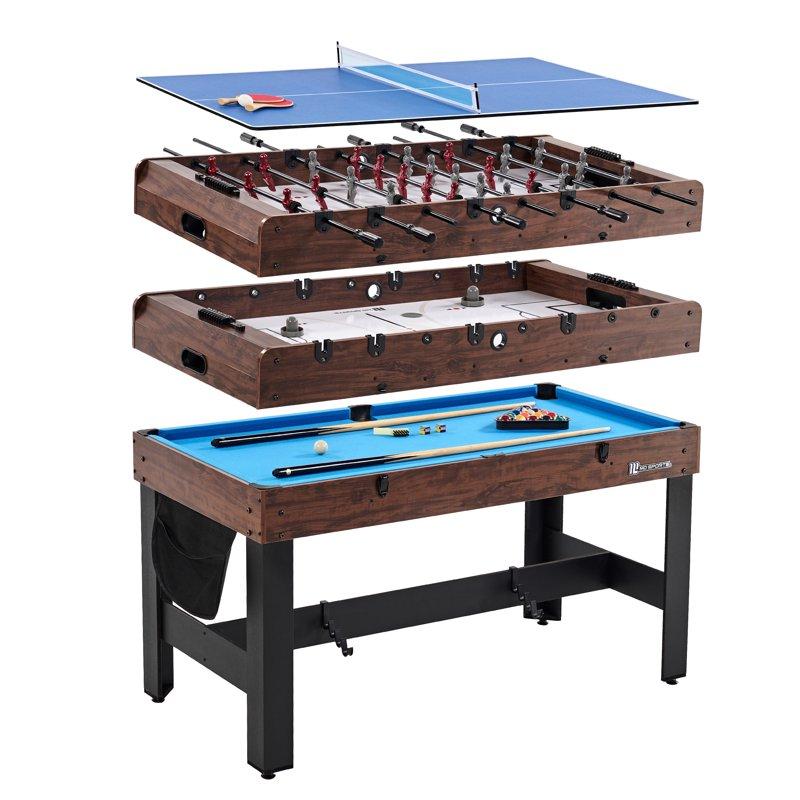 54" 4-in-1 Multi Game Pool Table Table Tennis Pong Table Air Hockey Foosball By MD Sports