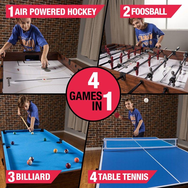 54" 4-in-1 Multi Game Pool Table Table Tennis Pong Table Air Hockey Foosball By MD Sports