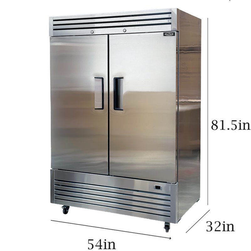 54 In. With 42 Cu.ft. Auto Defrost Freezer Commercial 2 Door Reach In Upright Freezer In Stainless Steel NSF