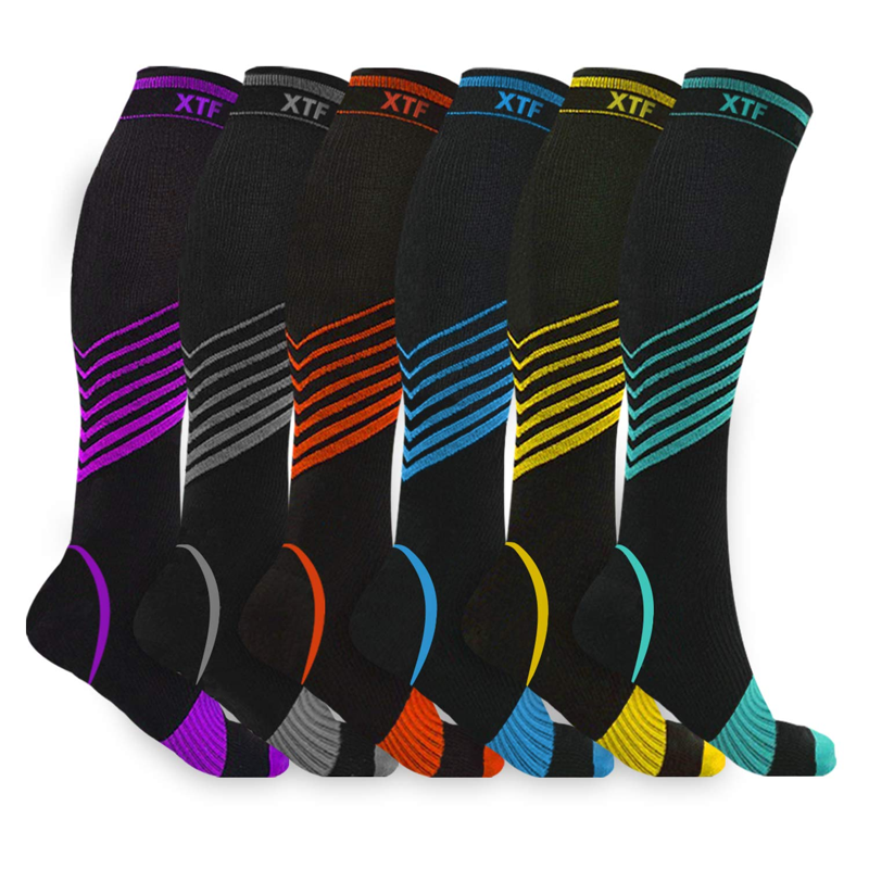 6-Pair Sport Compression Socks for Men and Women Knee High - made for running athletics pregnancy and travel
