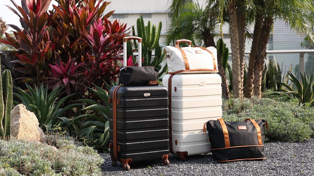 6 Piece Luggage Sets With Travel Duffle Bags Lightweight ABS Hard Suitcase White Tan