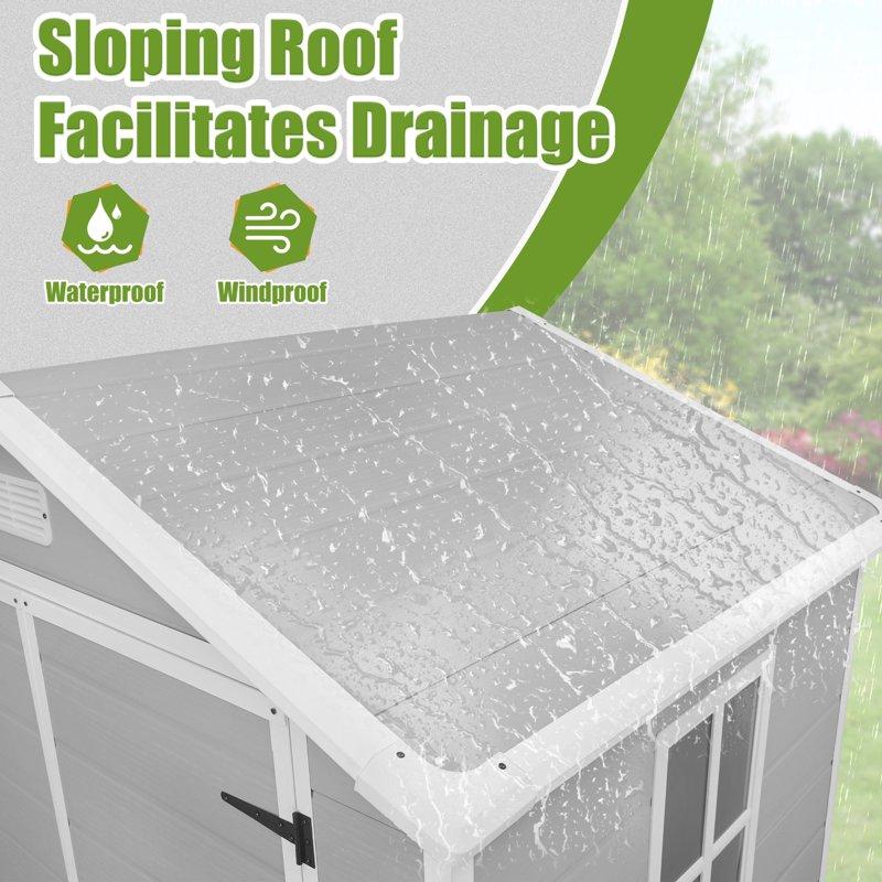 6×4.4ft Outdoor Storage Shed Sesslife All-Weather Plastic Sheds With Reinforced Floor Large Tool Garden Resin Shed Storage With Double Lockable Door Window For Bike Lawn Patio Light Gray