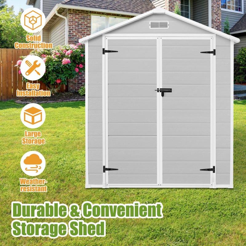 6×4.4ft Outdoor Storage Shed Sesslife All-Weather Plastic Sheds With Reinforced Floor Large Tool Garden Resin Shed Storage With Double Lockable Door Window For Bike Lawn Patio Light Gray