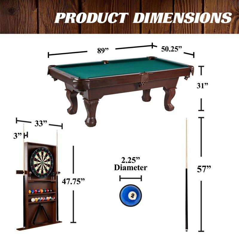 7.5 Ft Billiard Pool Table With Cue Rack Dartboard And Game Accessories - Green By Barrington Billiards