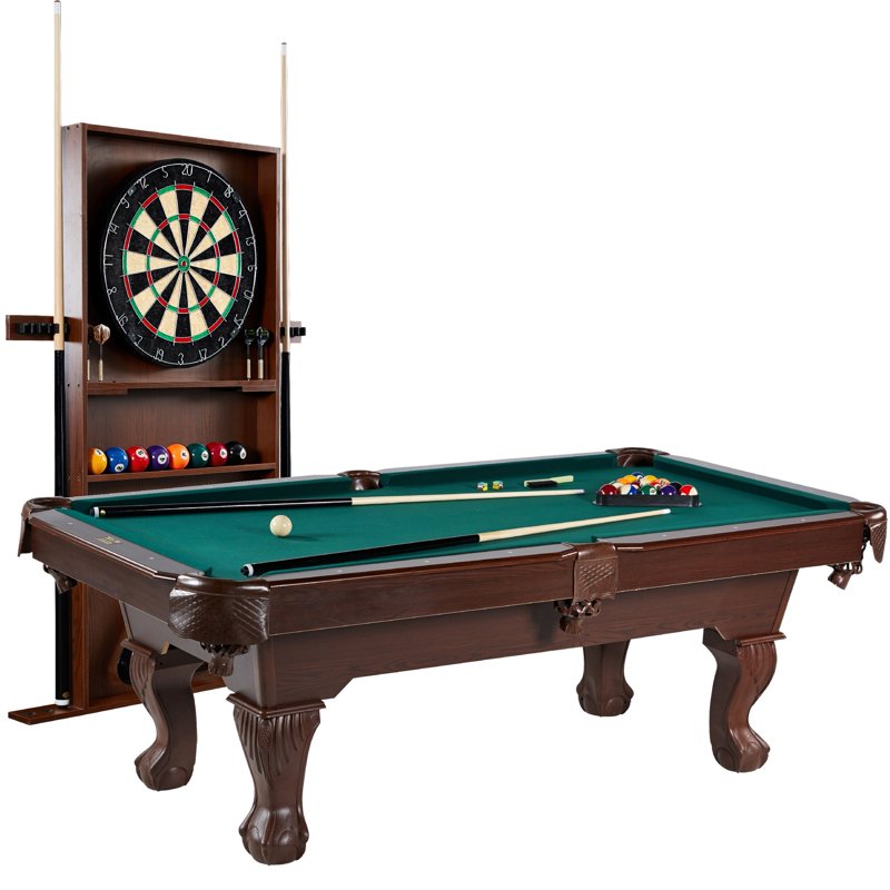 7.5 ft Billiard Pool Table with Cue Rack Dartboard and Game Accessories - Green by Barrington Billiards