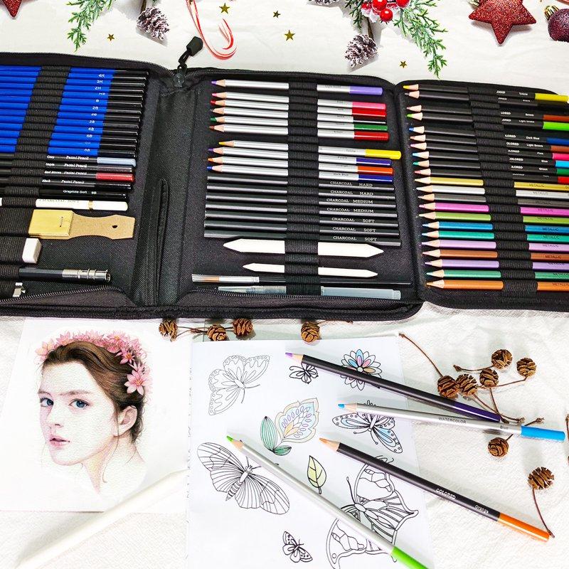 72 Pcs Art Supplies Art Set Drawing Pencils For Artist Adult Drawing Pencils Kit Sketching Set Include Charcoal & Colored Pencil Sketchbook Coloring Book
