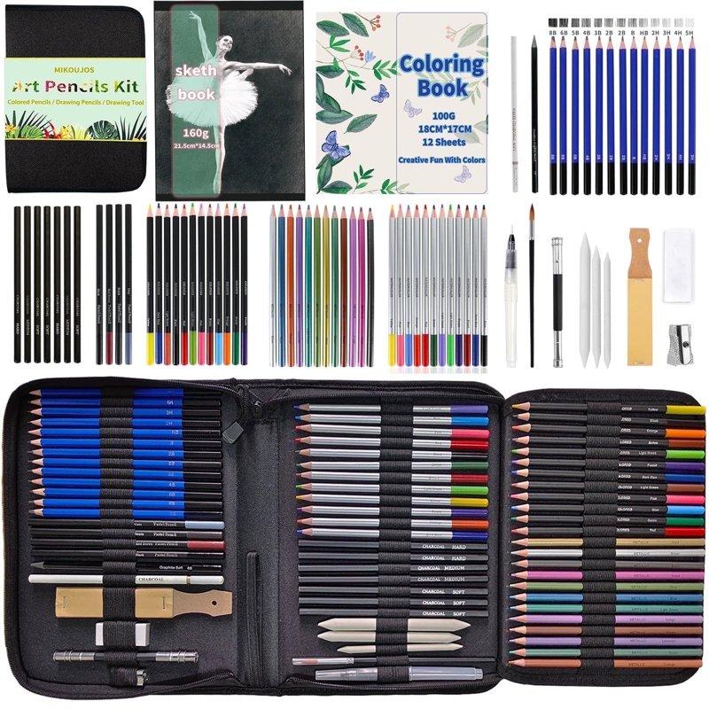 72 Pcs Art Supplies Art Set Drawing Pencils for Artist Adult Drawing Pencils Kit Sketching Set Include Charcoal & Colored Pencil Sketchbook Coloring Book