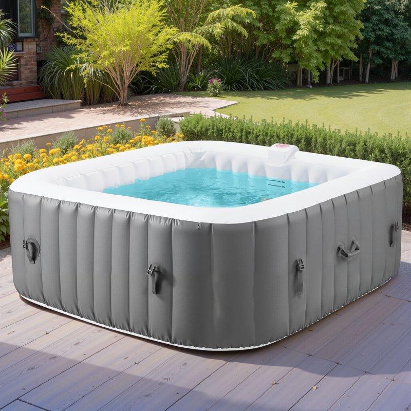 73 Inch 4-6 Person Inflatable Hot Tub Spa With Control Panel Outdoor Portable Hottub With 130 Jets Insulated Tub Cover And Floor Protector Temperature Up To 104°F Gray