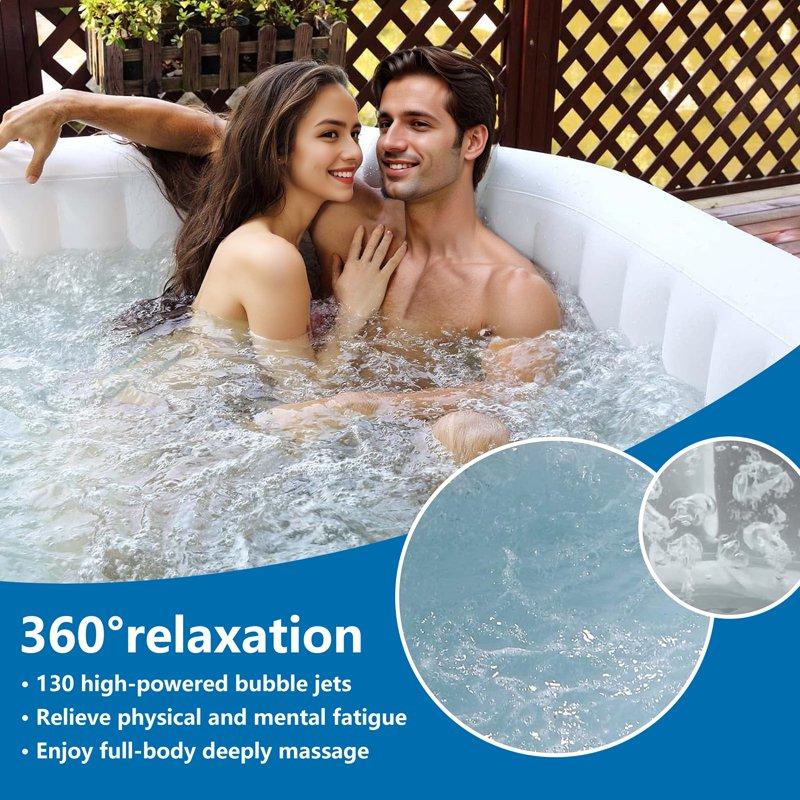 73 Inch 4-6 Person Inflatable Hot Tub Spa With Control Panel Outdoor Portable Hottub With 130 Jets Insulated Tub Cover And Floor Protector Temperature Up To 104°F Gray