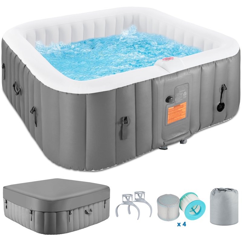 73 inch 4-6 Person Inflatable Hot Tub Spa with Control Panel Outdoor Portable Hottub with 130 Jets Insulated Tub Cover and Floor Protector Temperature up to 104°F Gray