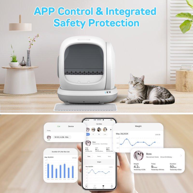 75L Smart Automatic Self-Cleaning Cat Litter Box APP Control/Integrated Safety Protection Gray