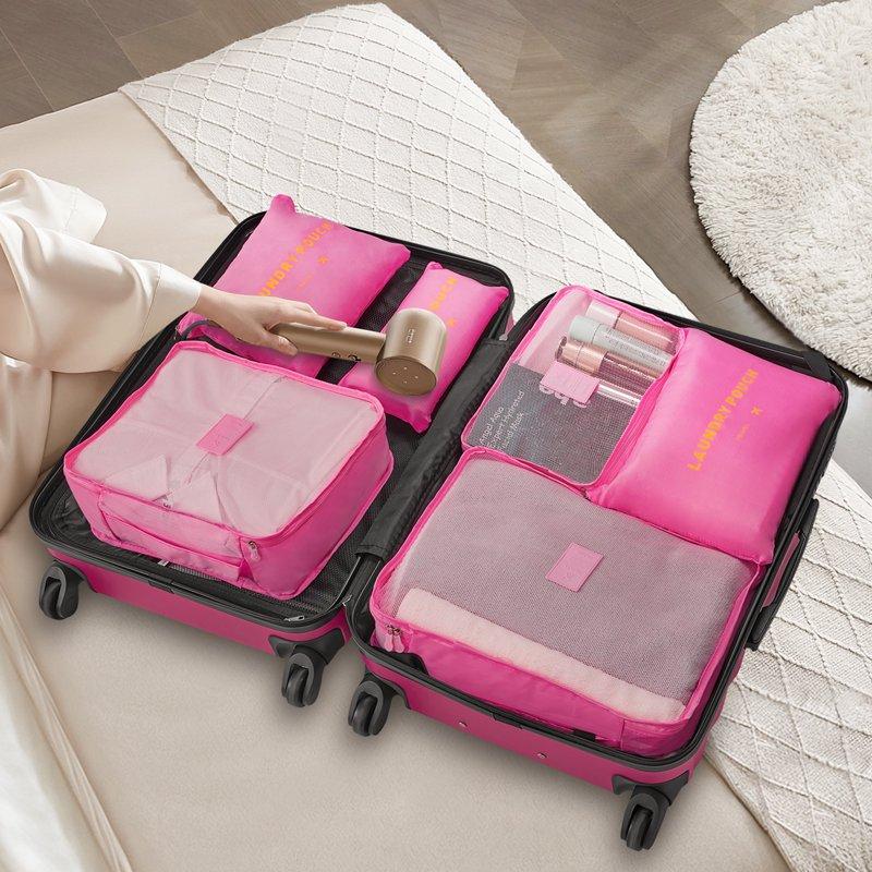 9 Piece Luggage Sets Hard 20 24 28 Inch Luggage With 6 Pieces Organize Bags Travel Suitcases Sets With Wheels Rose