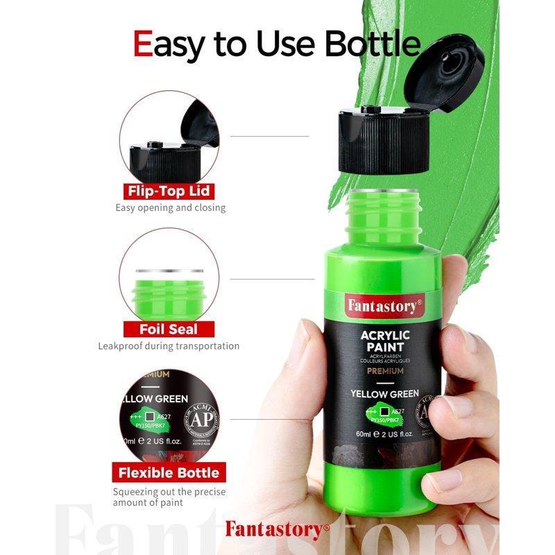 Acrylic Paint Set - 24 Classic Colors (2oz) Craft Paint Kit With 12 Brushes