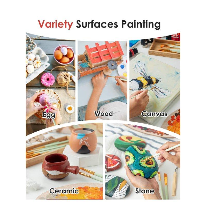 Acrylic Paint Set - 24 Classic Colors (2oz) Craft Paint Kit With 12 Brushes