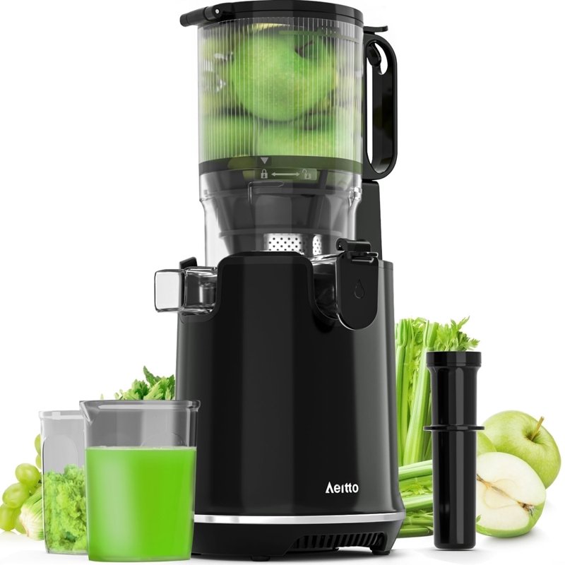 Aeitto Max5 Cold Press Juicer 250W 2-Speed Juicer Machine with 5.3" Lagrge Feed Chute 1.7L High Juice Yiled for Fruits and Vegetables Coal
