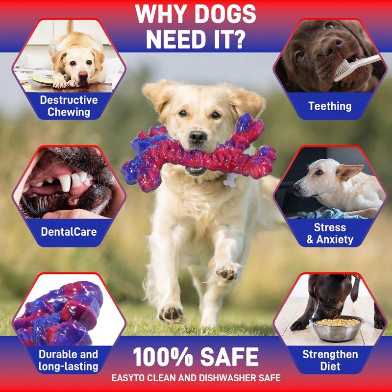 Aelflane 2 Pack Dog Toys For Aggressive Chewers Dog Chew Toys Boredom And Stimulating Best Dog Toys For Medium/Large Breed Tough Almost Indestructible Dog Bones For Teeth Cleaning And Training