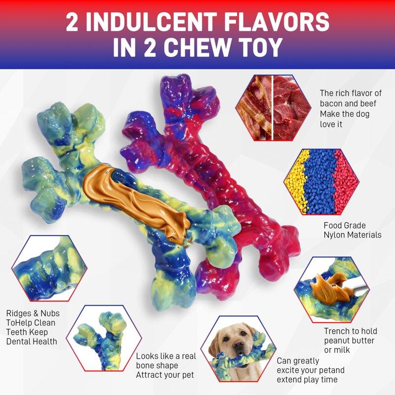 Aelflane 2 Pack Dog Toys For Aggressive Chewers Dog Chew Toys Boredom And Stimulating Best Dog Toys For Medium/Large Breed Tough Almost Indestructible Dog Bones For Teeth Cleaning And Training