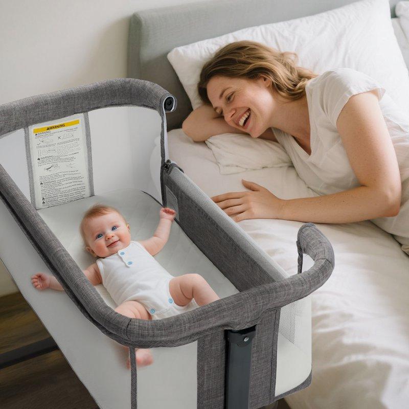 AILEEKISS Baby Bassinet With Wheels Height Adjustable Newborn Bedside Sleeper For Baby Grey