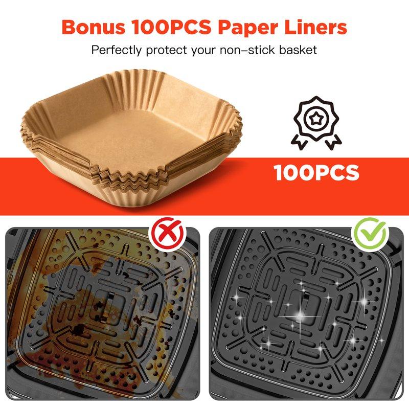 Air Fryer 7.5QT Air Fryer Oven Oilless Cooker 10-in-1 Hot Air Fryers With Digital LED Touch Screen 10 Preset Cookings Dishwasher-Safe Basket Including Air Fryer Paper Liners 100PCS