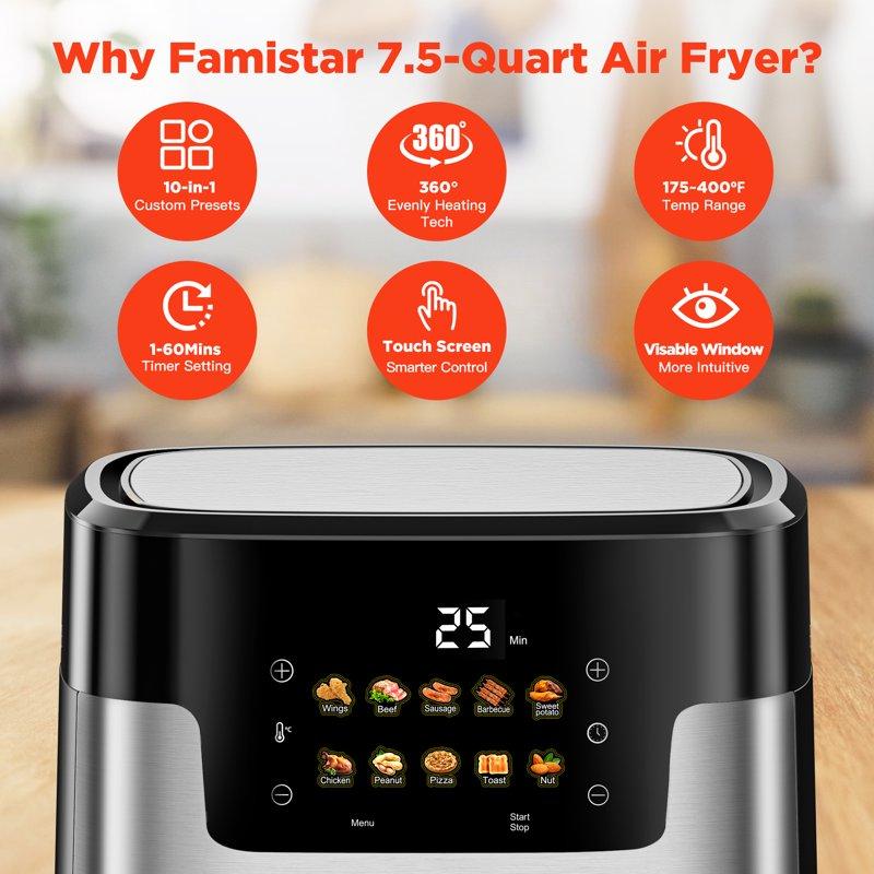 Air Fryer 7.5QT Air Fryer Oven Oilless Cooker 10-in-1 Hot Air Fryers With Digital LED Touch Screen 10 Preset Cookings Dishwasher-Safe Basket Including Air Fryer Paper Liners 100PCS