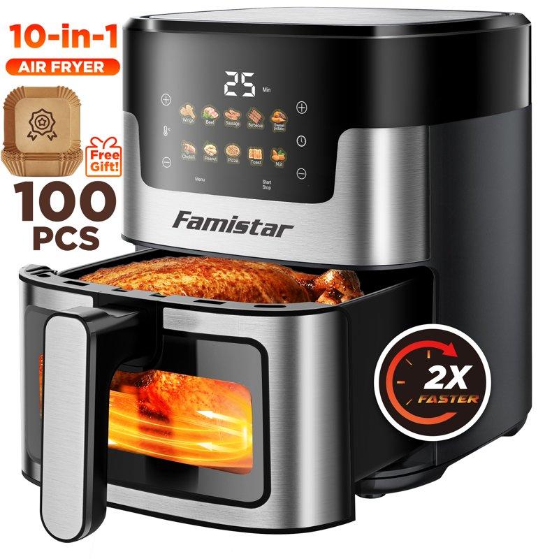 Air Fryer 7.5QT Air Fryer Oven Oilless Cooker 10-in-1 Hot Air Fryers with Digital LED Touch Screen 10 Preset Cookings Dishwasher-Safe Basket Including Air Fryer Paper Liners 100PCS