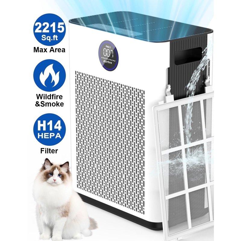 AIRFIRE H14 HEPA Air Purifiers For Home Up To 2215 Sq.ft Air Purifier For Allergies And Asthma Pollen Wildfire/Smoke Pet Dander & Odor Dust AP304 White