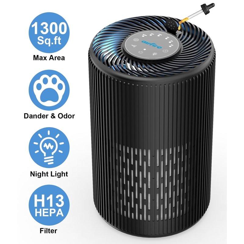 AIRFIRE HEPA Air Purifier for Home up to 1300 Sq.ft Air Purifiers for Allergies and Asthma Bedroom Pet Dander&Odor Dust Pollen Wildfire/Smoke Model AP201 Black
